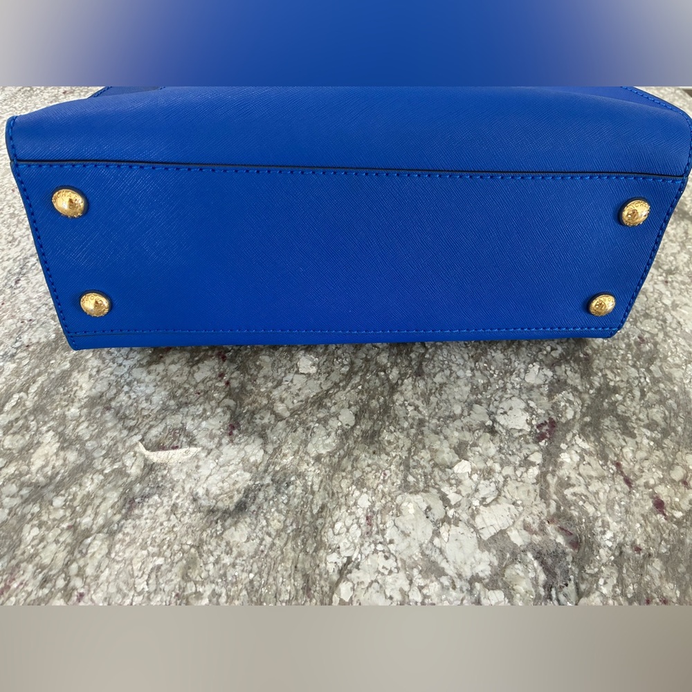 Michael Kors 3PC Blue Hamilton Satchel w/ Gold Accents, Wallet & MK Dust Bag EUC - Picture 11 of 12